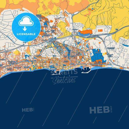 Colorful Marbella Street Map with Labels and Buildings