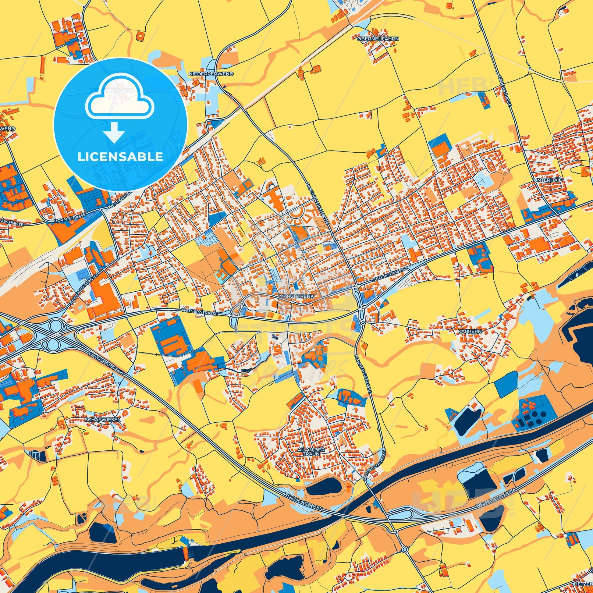Colorful Marchtrenk Street Map with Labels and Buildings