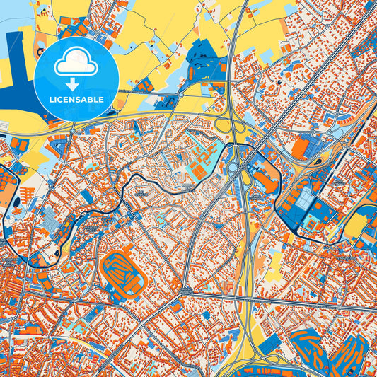 Colorful Marcq-en-Barœul Street Map with Labels and Buildings