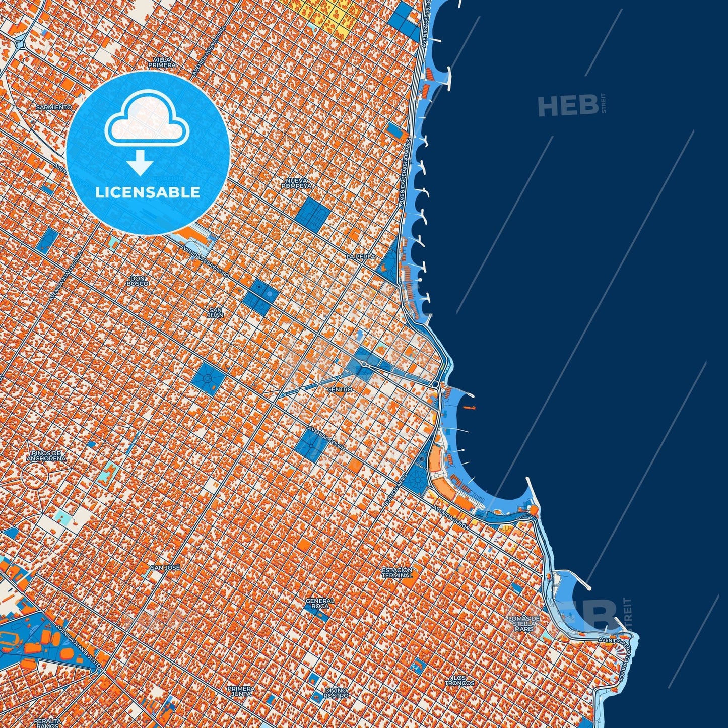 Colorful Mar del Plata Street Map with Labels and Buildings
