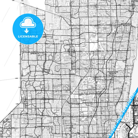 Margate, Florida light map with streetnames, citynames and districts