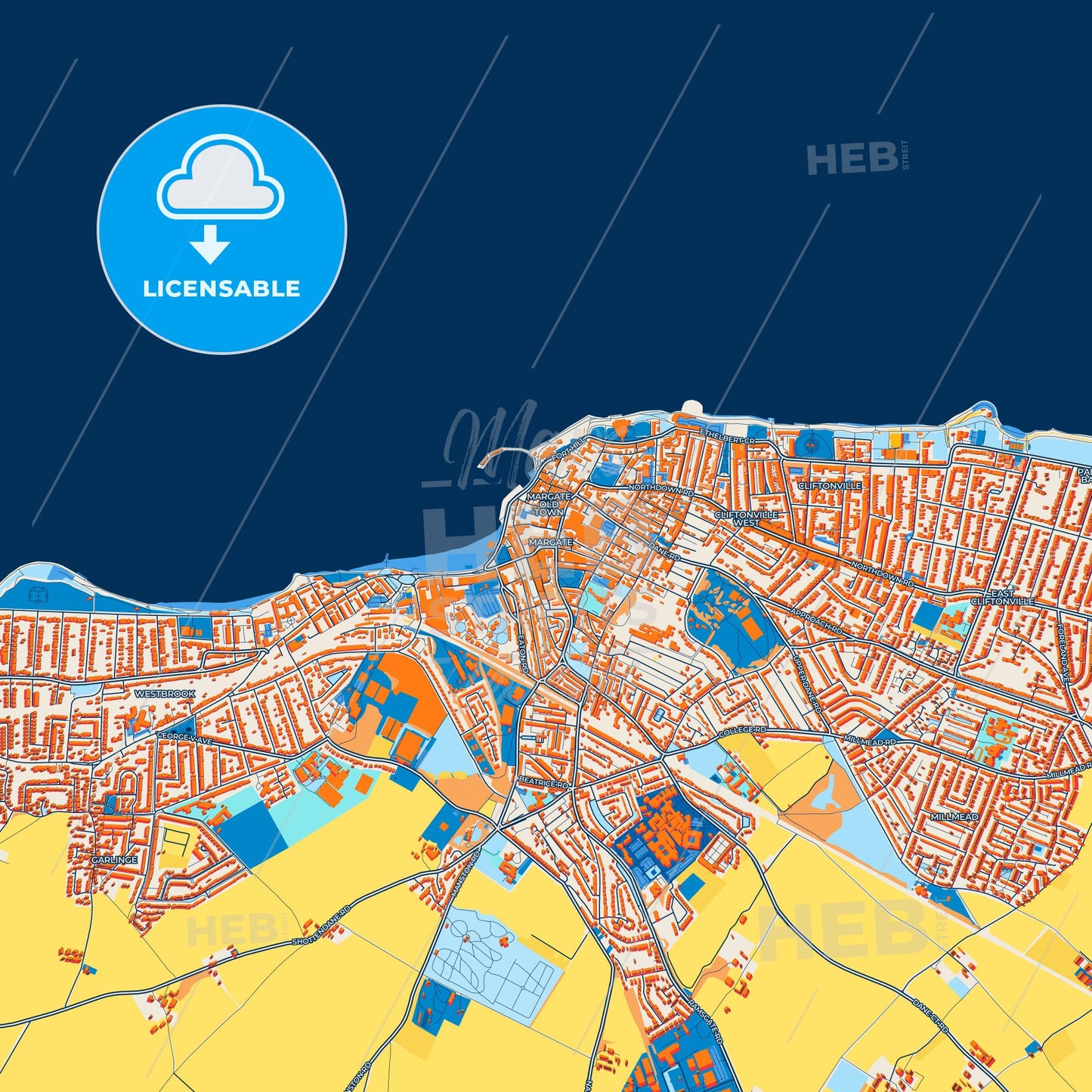 Colorful Margate Street Map with Labels and Buildings
