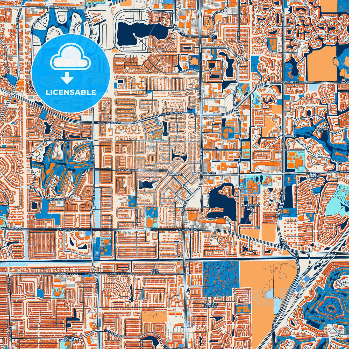 Colorful Margate Street Map with Labels and Buildings
