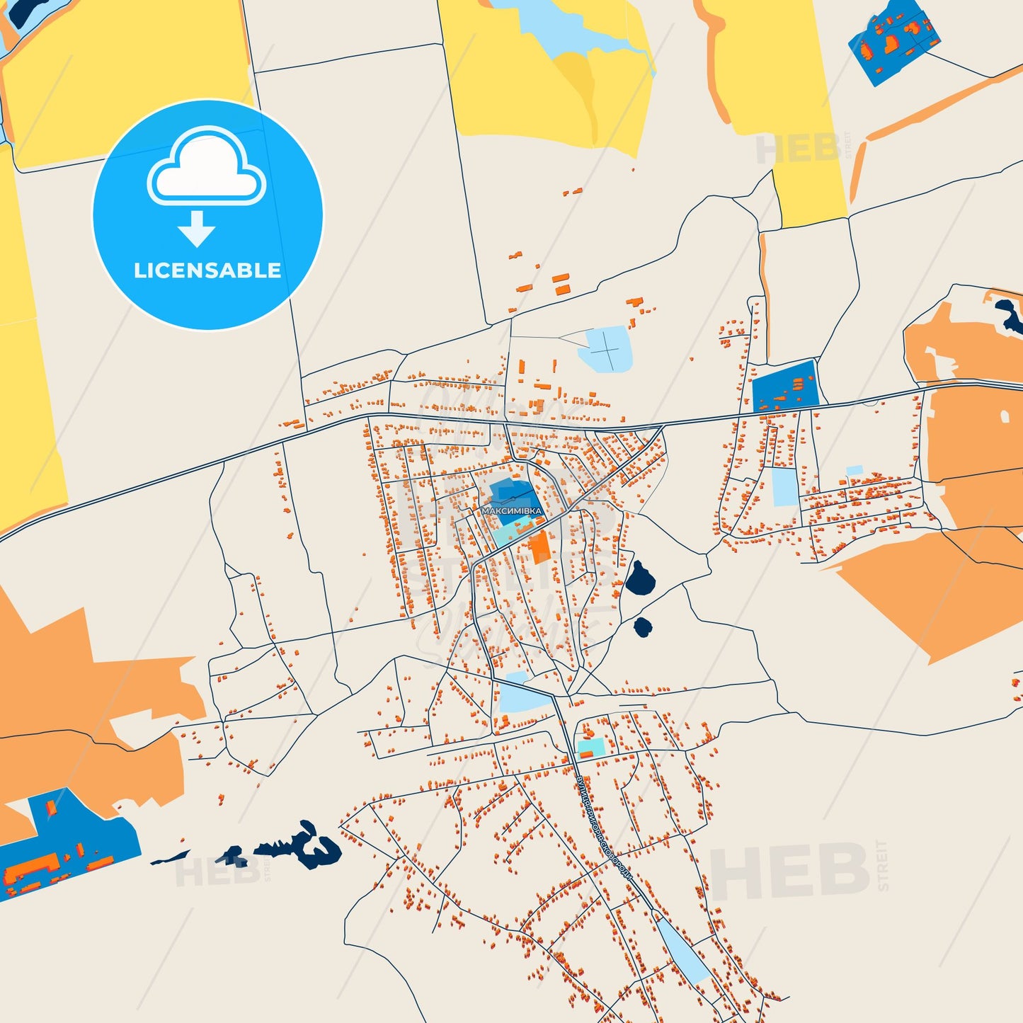 Colorful Marhanets Street Map with Labels and Buildings