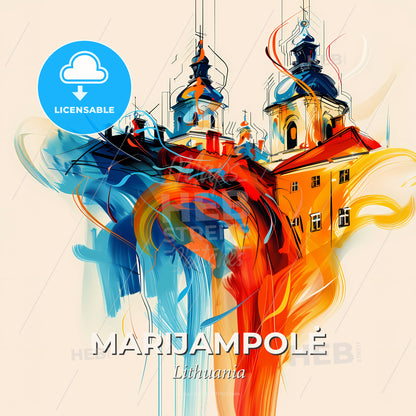 Vibrant Marijampolė, Lithuania - A Colorful Building With Towers And Spires - Square format print template