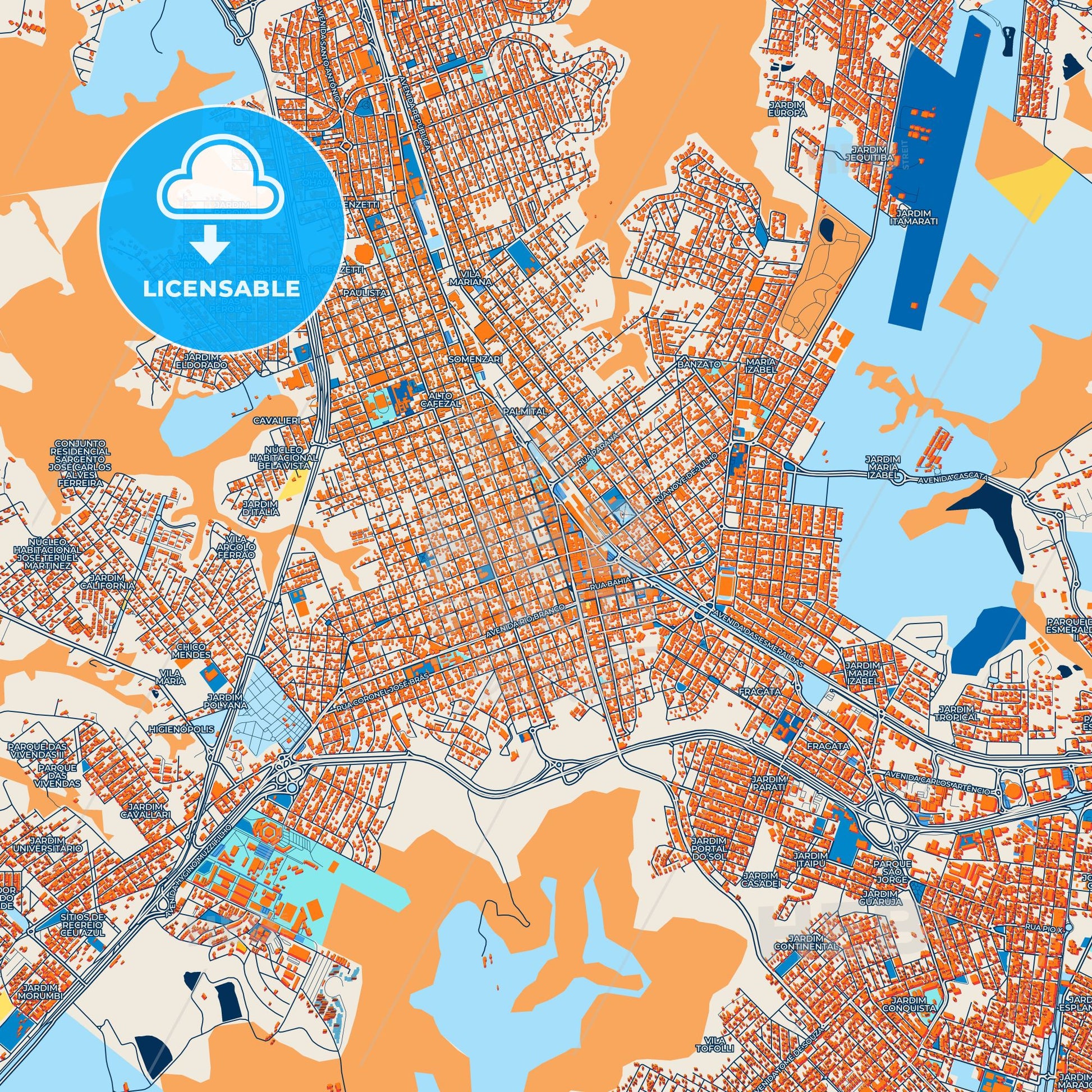 Colorful Marilia Street Map with Labels and Buildings