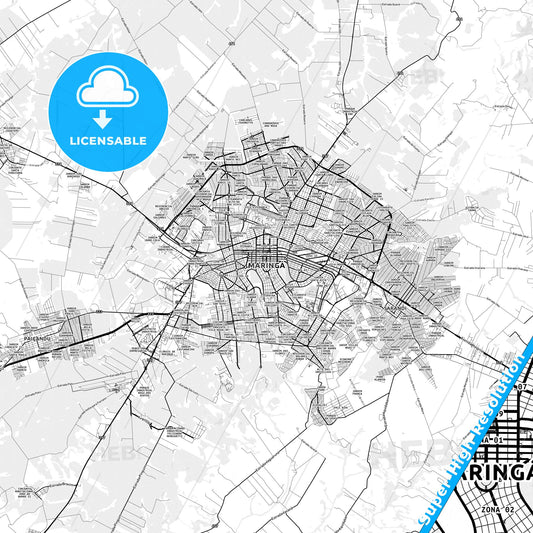 Maringa, Brazil light map with streetnames, citynames and districts