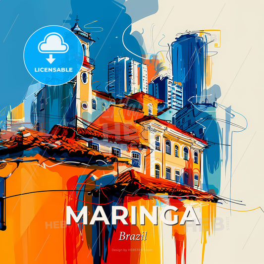 Vibrant Maringa, Brazil - A Colorful Painting Of A Building - Square format print template