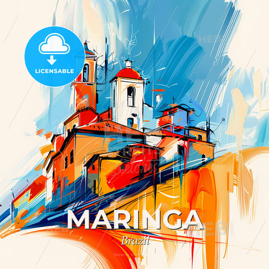 Vibrant Maringa, Brazil - A Painting Of A Building - Square format print template