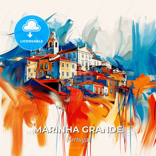 Vibrant Marinha Grande, Portugal - A Painting Of A Town - Square format print template
