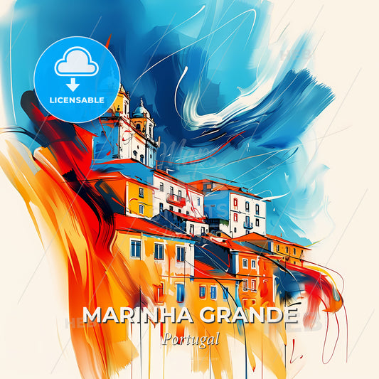 Vibrant Marinha Grande, Portugal - A Painting Of A Building - Square format print template