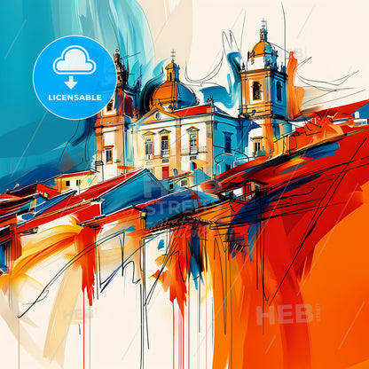 Vibrant Marinha Grande, Portugal - A Painting Of A Building