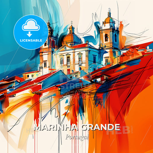 Vibrant Marinha Grande, Portugal - A Painting Of A Building - Square format print template