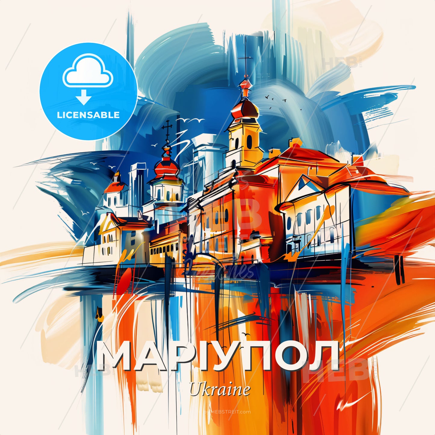Vibrant Маріупол, Ukraine - A Painting Of A Building - Square format print template