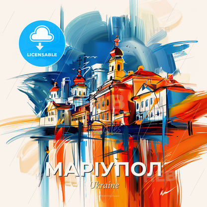 Vibrant Маріупол, Ukraine - A Painting Of A Building - Square format print template