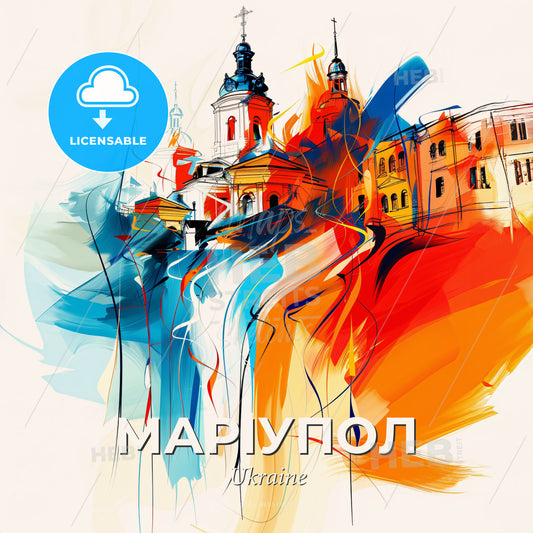 Vibrant Маріупол, Ukraine - A Colorful Painting Of Buildings - Square format print template