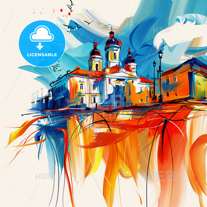 Vibrant Маріупол, Ukraine - A Painting Of A Building