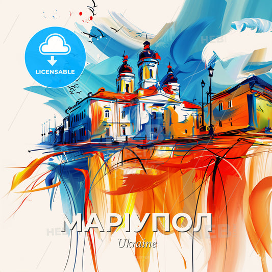 Vibrant Маріупол, Ukraine - A Painting Of A Building - Square format print template