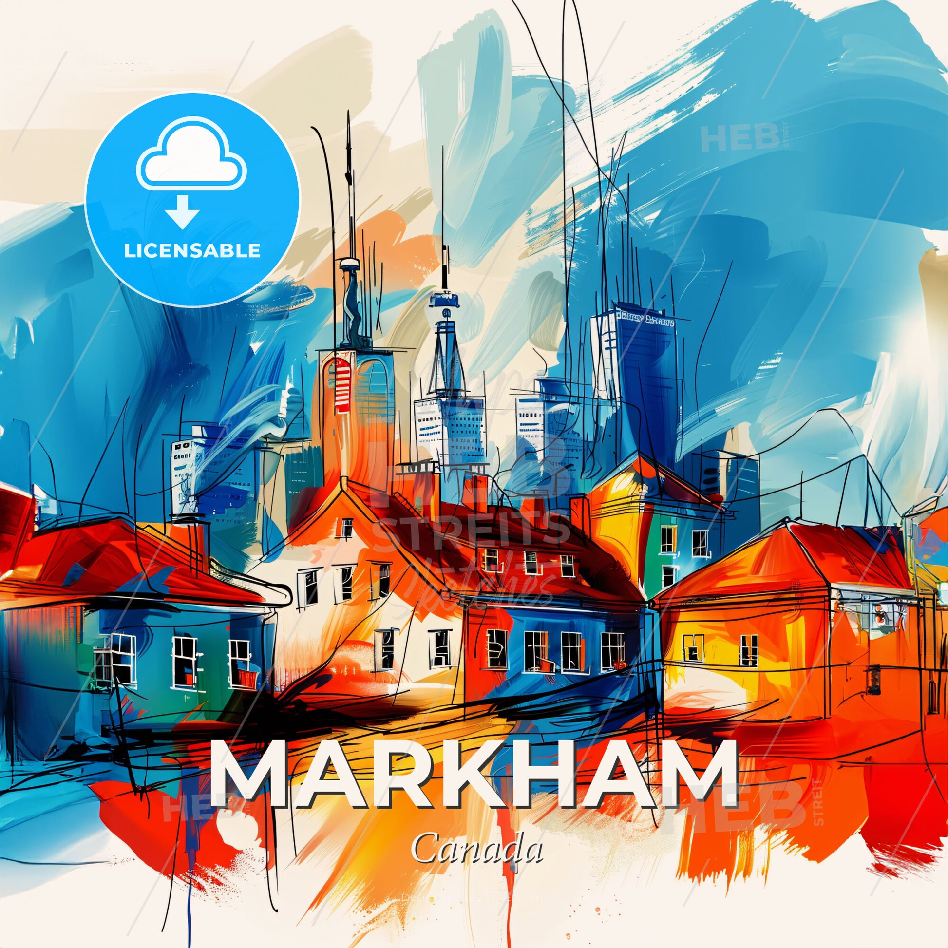 Vibrant Markham, Canada - A Painting Of A City - Square format print template