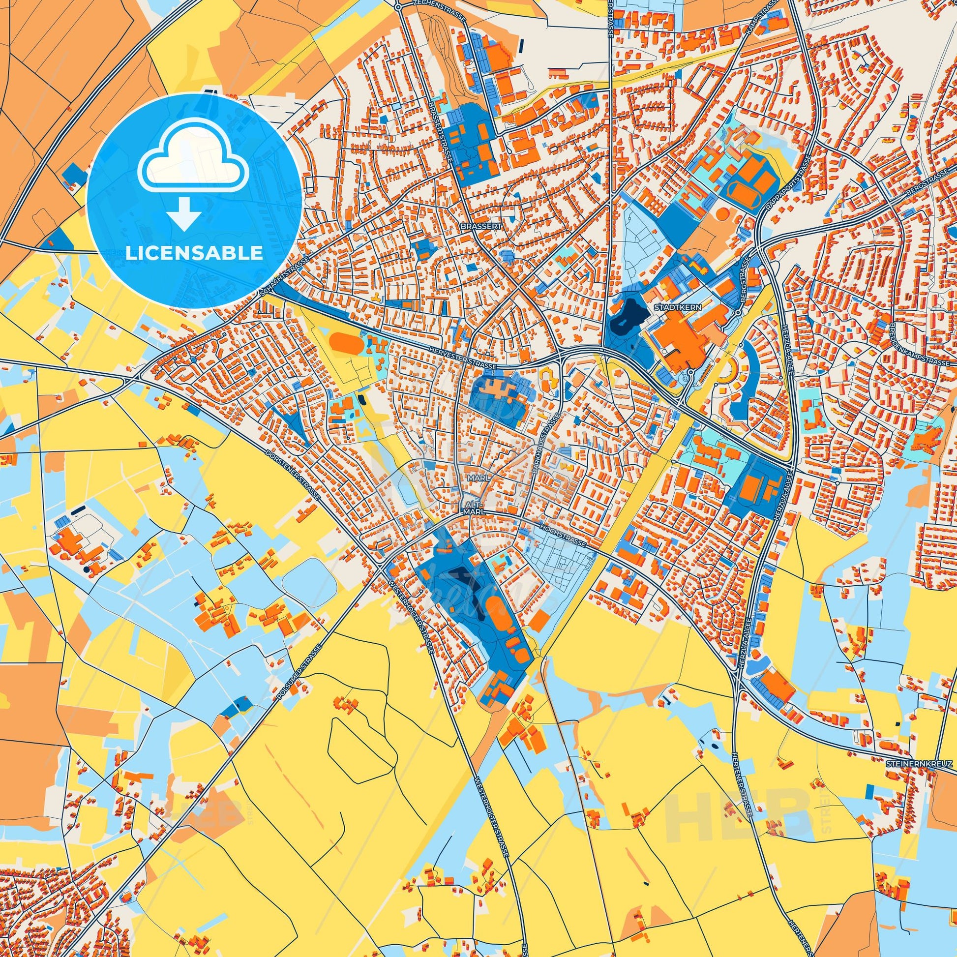 Colorful Marl Street Map with Labels and Buildings