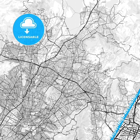 Marousi, Greece light map with streetnames, citynames and districts