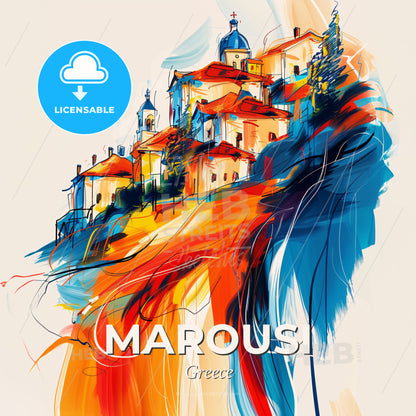 Vibrant Marousi, Greece - A Painting Of A Town - Square format print template
