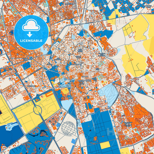 Colorful Marrakesh Street Map with Labels and Buildings