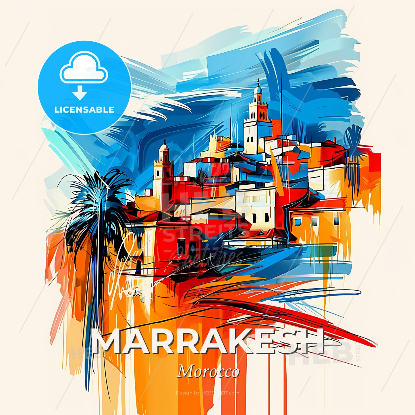 Vibrant Marrakesh, Morocco - A Painting Of A Town - Square format print template