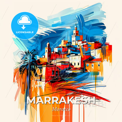 Vibrant Marrakesh, Morocco - A Painting Of A Town - Square format print template