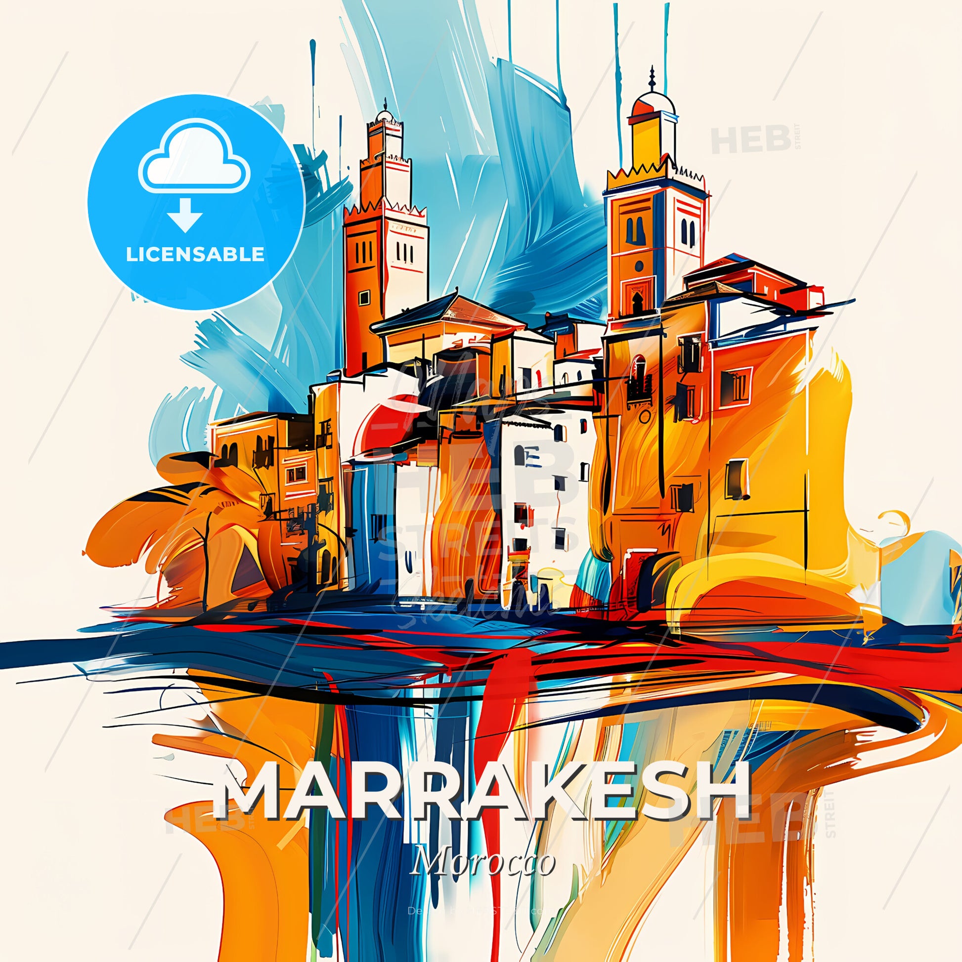 Vibrant Marrakesh, Morocco - A Colorful Painting Of Buildings - Square format print template