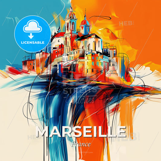 Vibrant Marseille, France - A Painting Of A City - Square format print template