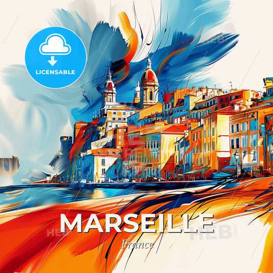 Vibrant Marseille, France - A Colorful Cityscape With Buildings And A Body Of Water - Square format print template