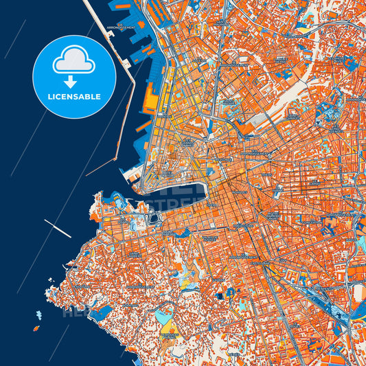 Colorful Marseille Street Map with Labels and Buildings