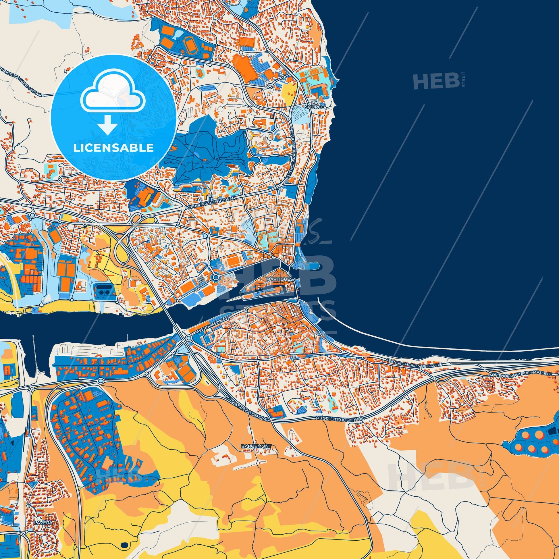 Colorful Martigues Street Map with Labels and Buildings