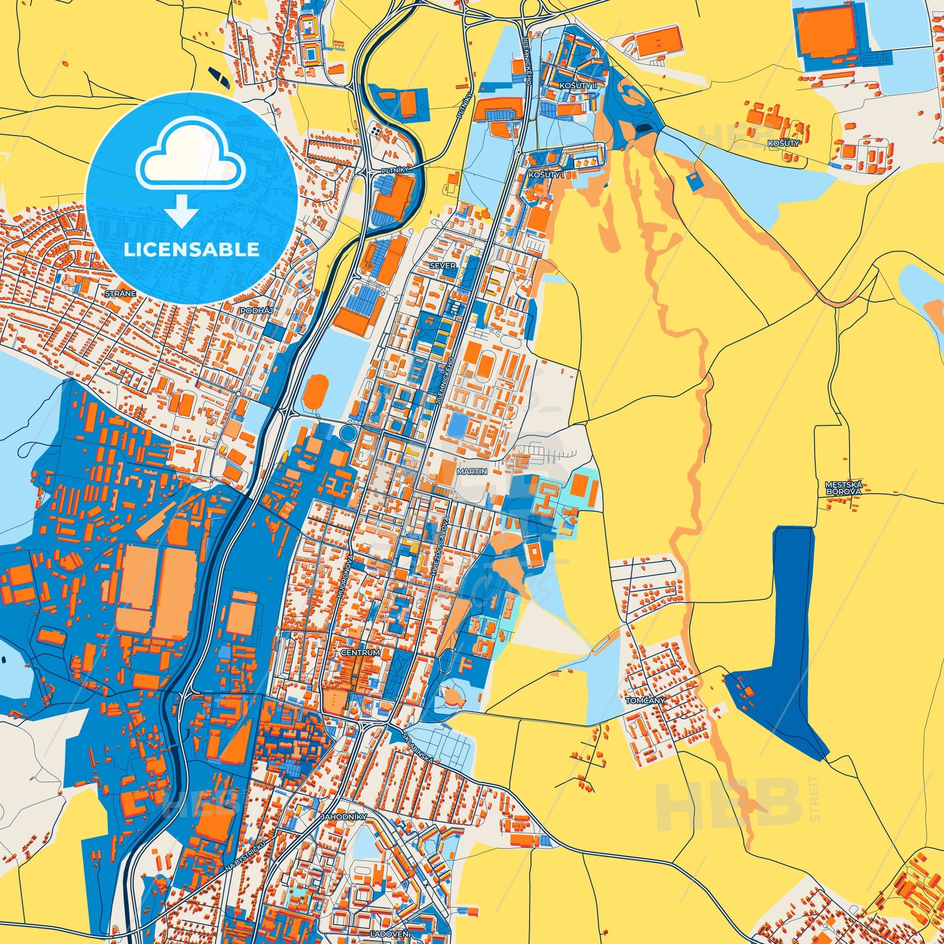 Colorful Martin Street Map with Labels and Buildings