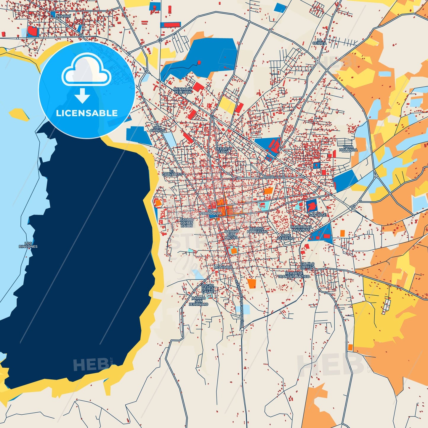 Colorful Masaya Street Map with Labels and Buildings
