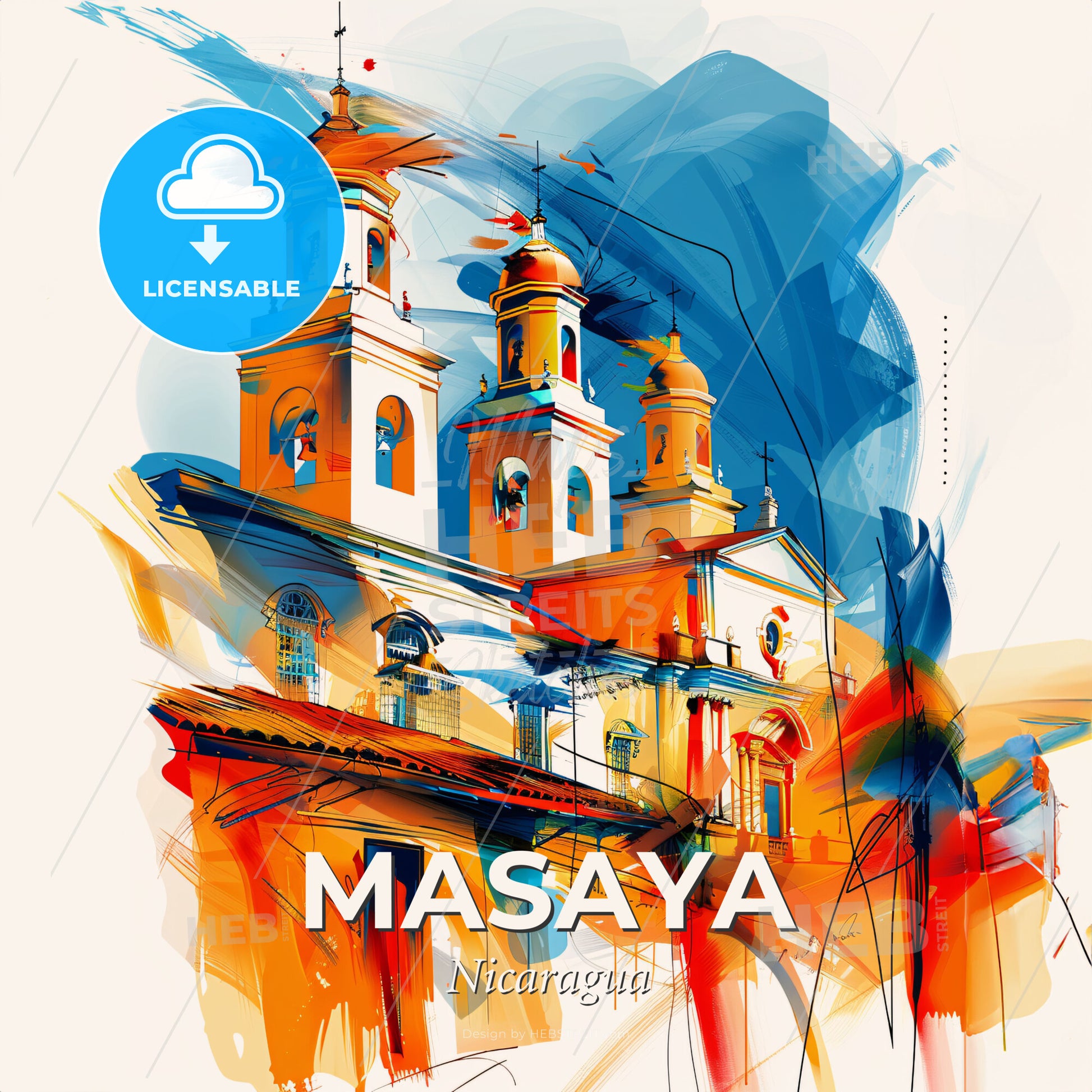 Vibrant Masaya, Nicaragua - A Painting Of A Building With Towers - Square format print template