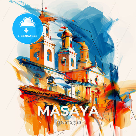 Vibrant Masaya, Nicaragua - A Painting Of A Building With Towers - Square format print template