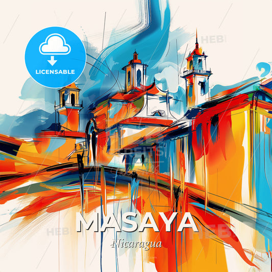 Vibrant Masaya, Nicaragua - A Painting Of A Building With Towers - Square format print template