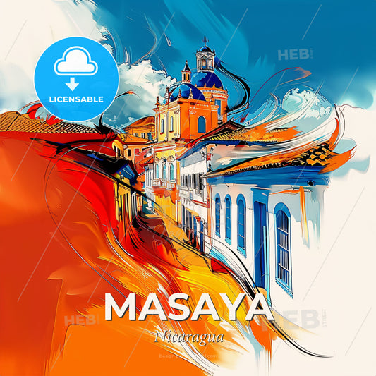 Vibrant Masaya, Nicaragua - A Colorful Painting Of A Building - Square format print template