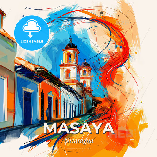 Vibrant Masaya, Nicaragua - A Colorful Painting Of A Building - Square format print template