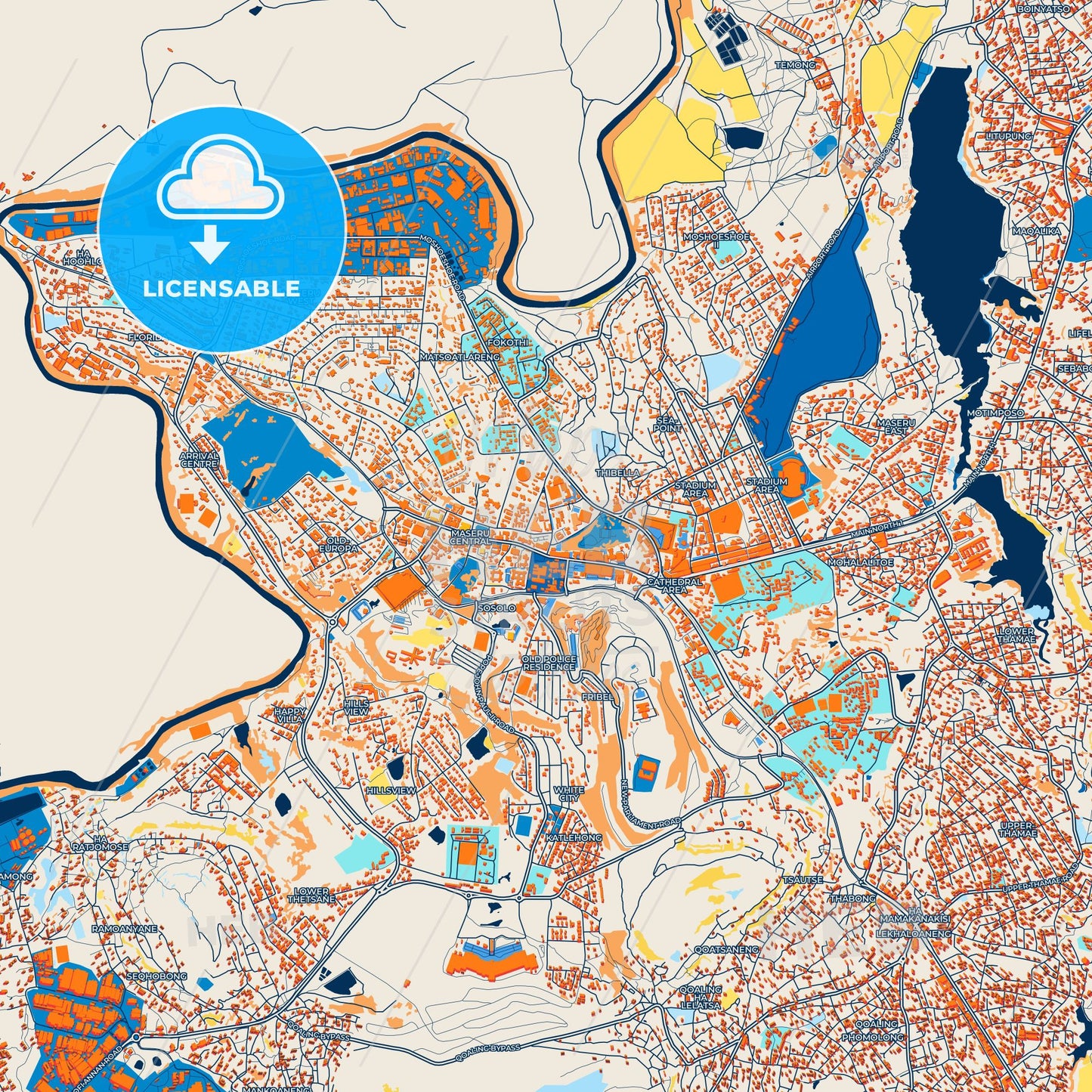 Colorful Maseru Street Map with Labels and Buildings
