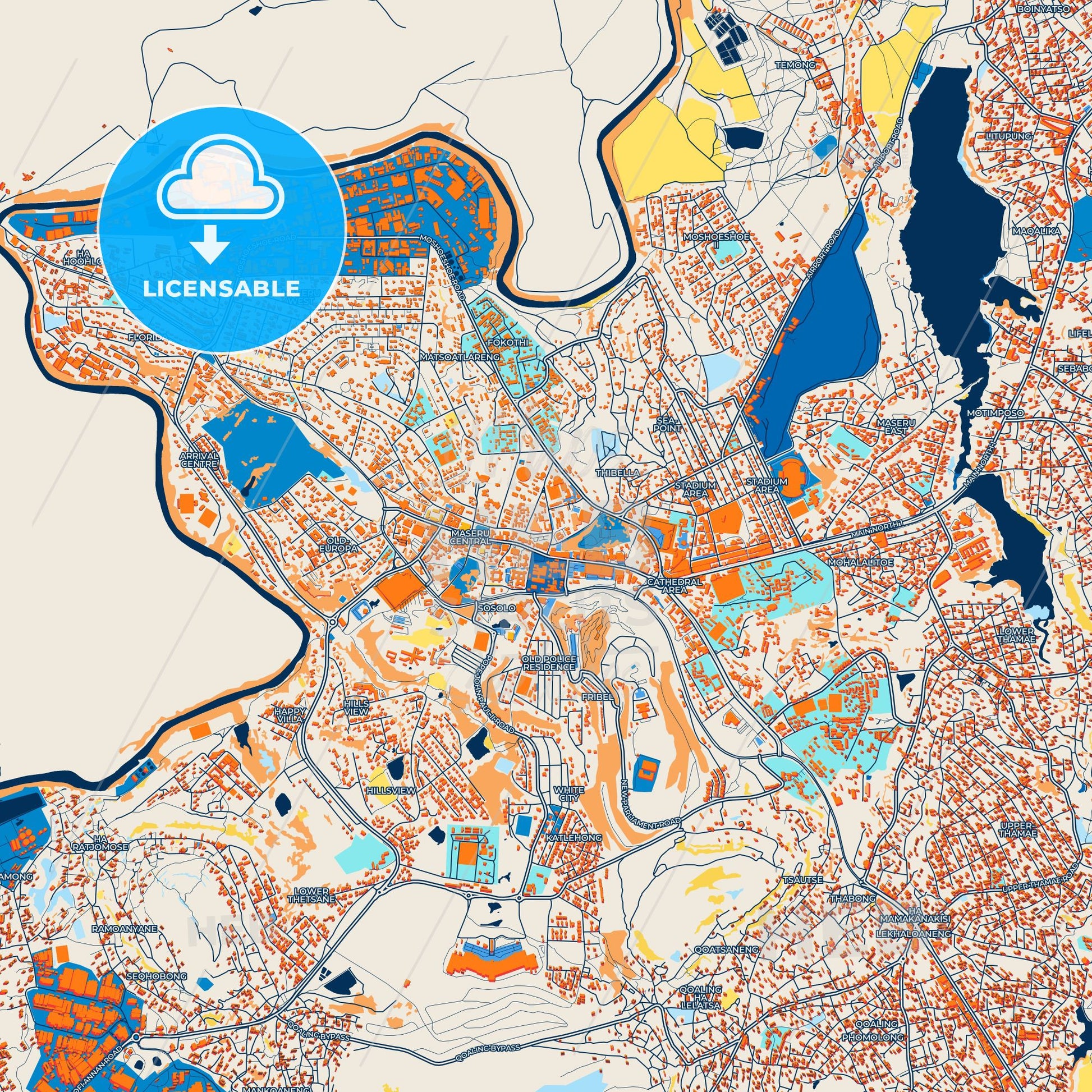 Colorful Maseru Street Map with Labels and Buildings