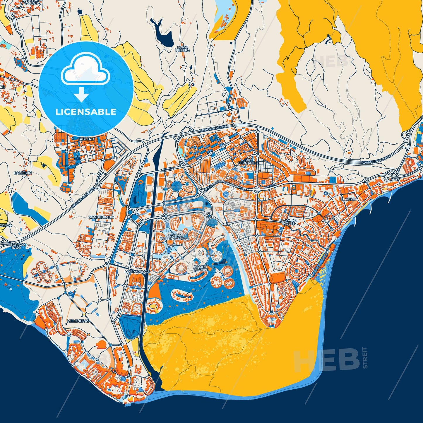Colorful Maspalomas Street Map with Labels and Buildings