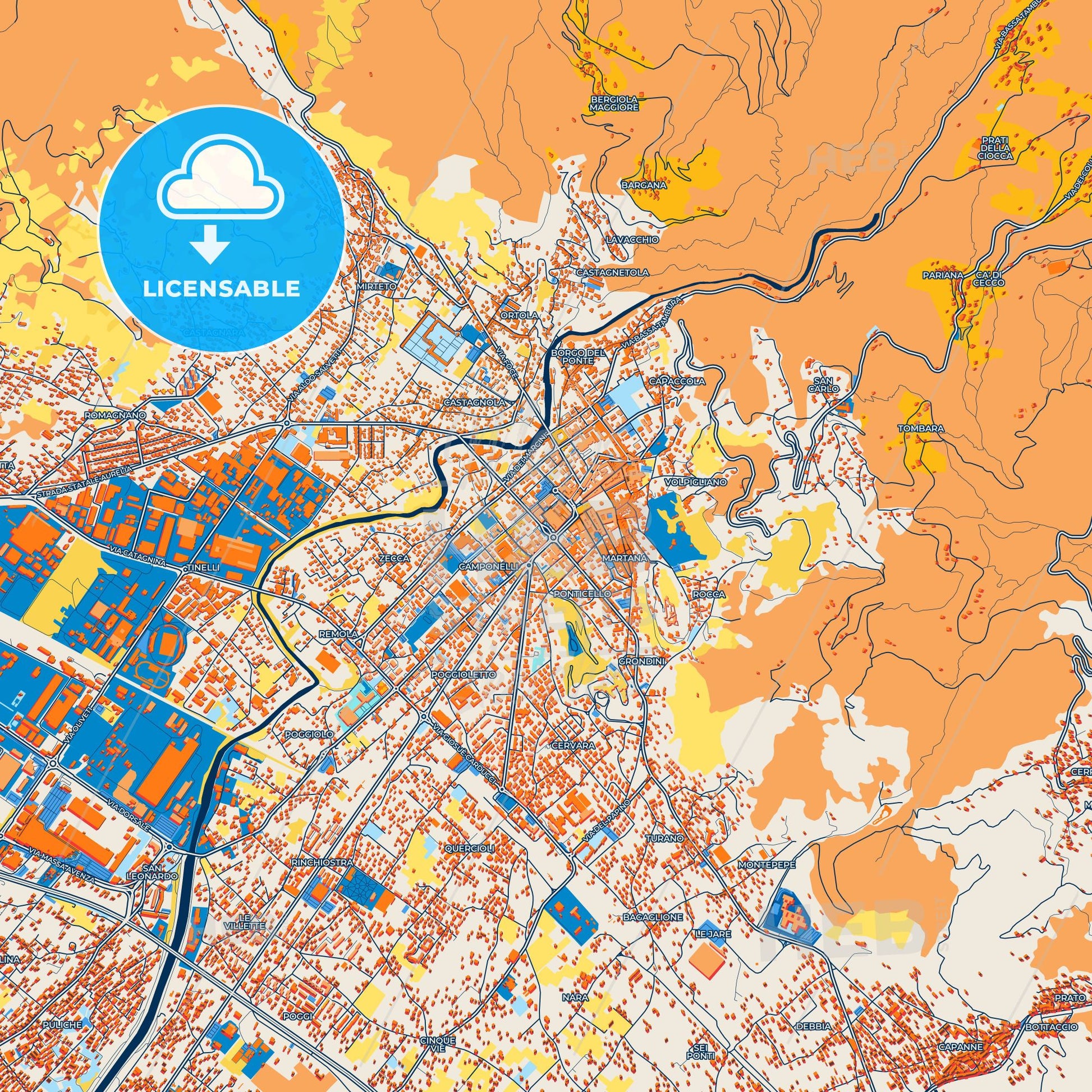 Colorful Massa Street Map with Labels and Buildings