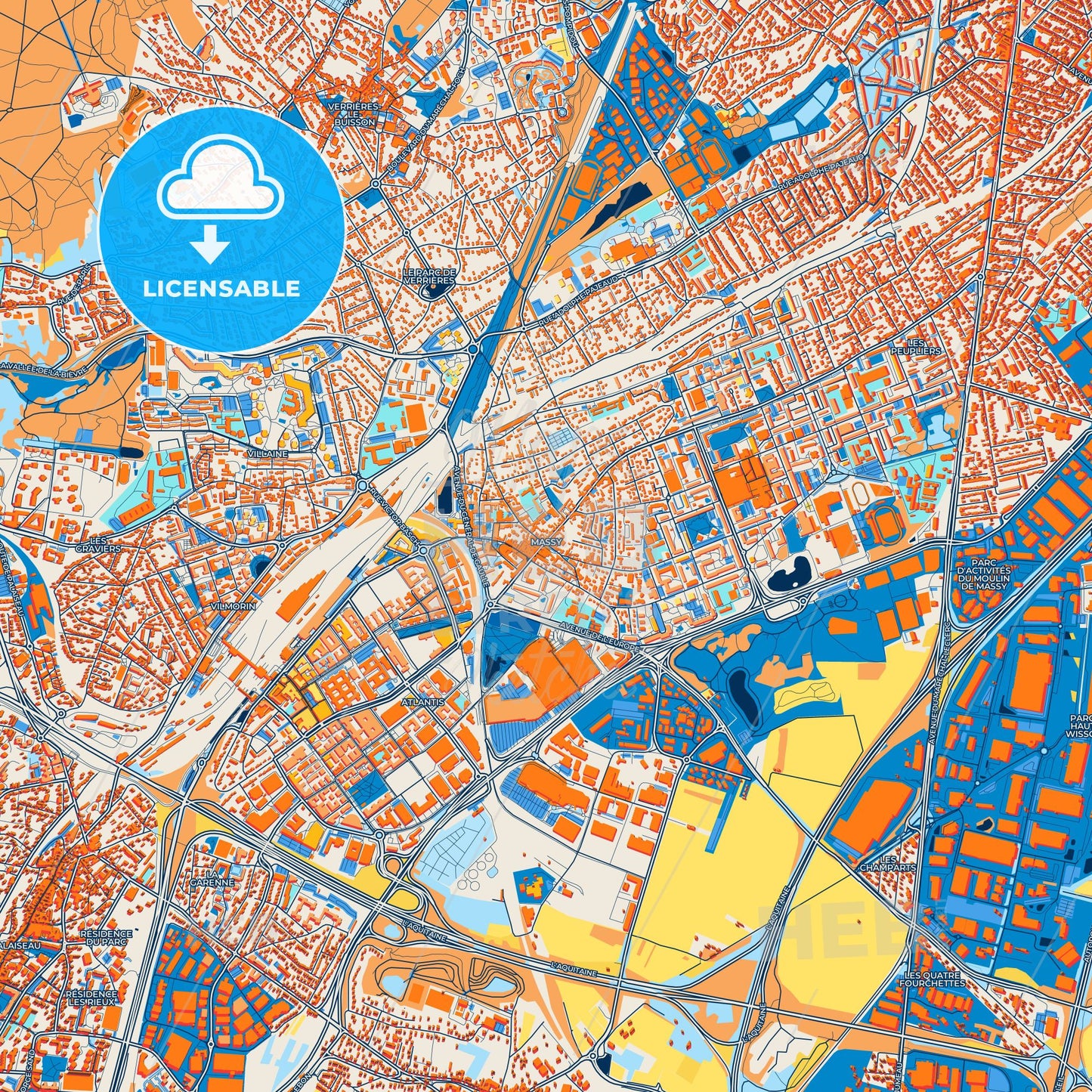 Colorful Massy Street Map with Labels and Buildings