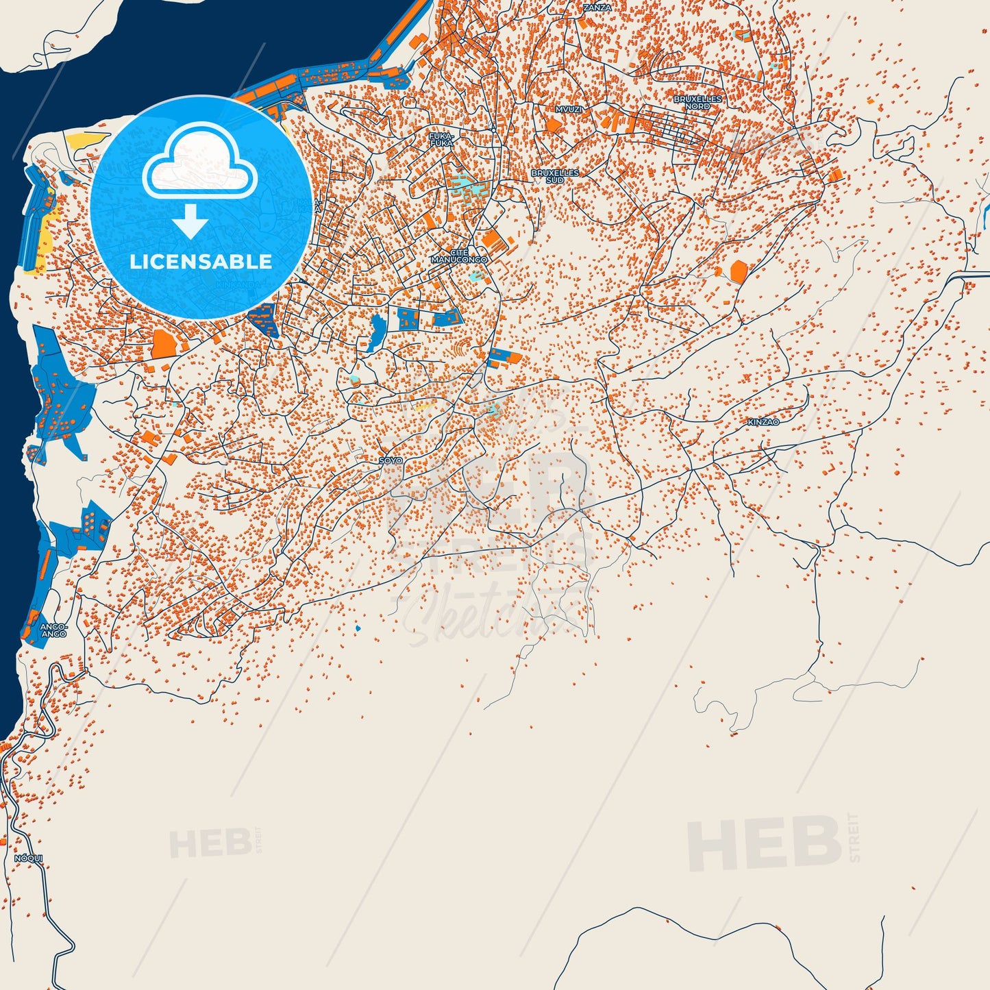 Colorful Matadi Street Map With Labels And Buildings – HEBSTREITS