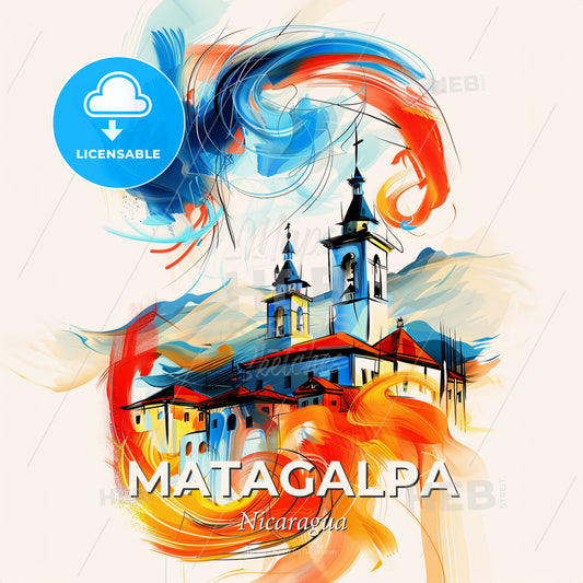 Vibrant Matagalpa, Nicaragua - A Painting Of A Building With A Colorful Swirl - Square format print template
