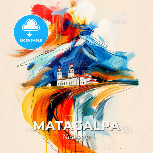 Vibrant Matagalpa, Nicaragua - A Painting Of A Building With A Colorful Background - Square format print template