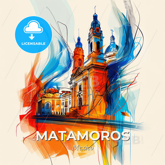 Vibrant Matamoros, Mexico - A Colorful Painting Of A Building - Square format print template